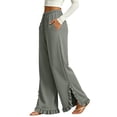 thumbnail image 5 of Lutiedan Womens Wide Leg Pants Side Split Ruffle Hem Flowy Pants Fall Casual Elastic Waist Pants with Pockets S-XXL, 5 of 6