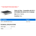 thumbnail image 2 of Cabin Air Filter - Compatible with 2013 - 2018 BMW 320i xDrive 2.0L 4-Cylinder 2014 2015 2016 2017, 2 of 2