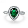thumbnail image 2 of Womens Halo Engagement Rings With 925 Sterling Silver Pear Cut Created Emerald May Birthstone Cubic Zirconia CZ, 2 of 4