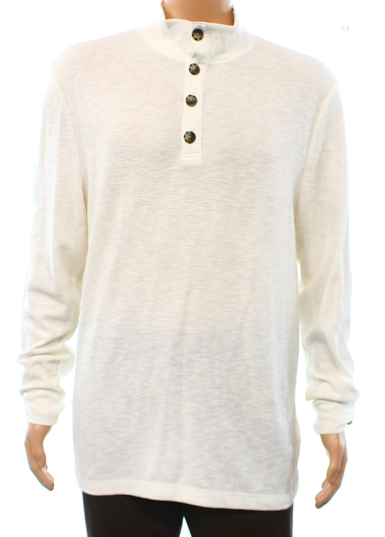 Club Room Mens Waffle Thermal Henley Shirt, OffWhite, Medium