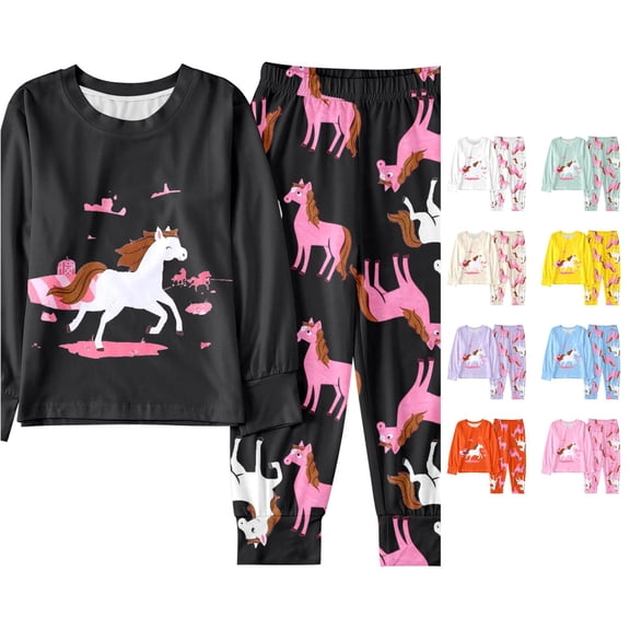FYDUU Girls Pajamas Fall Winter Sleepwear Long Sleeve Pajama Sets Cartoon Print Comfortable Loungewear for Kids Two Piece Outfit 8-9 Years