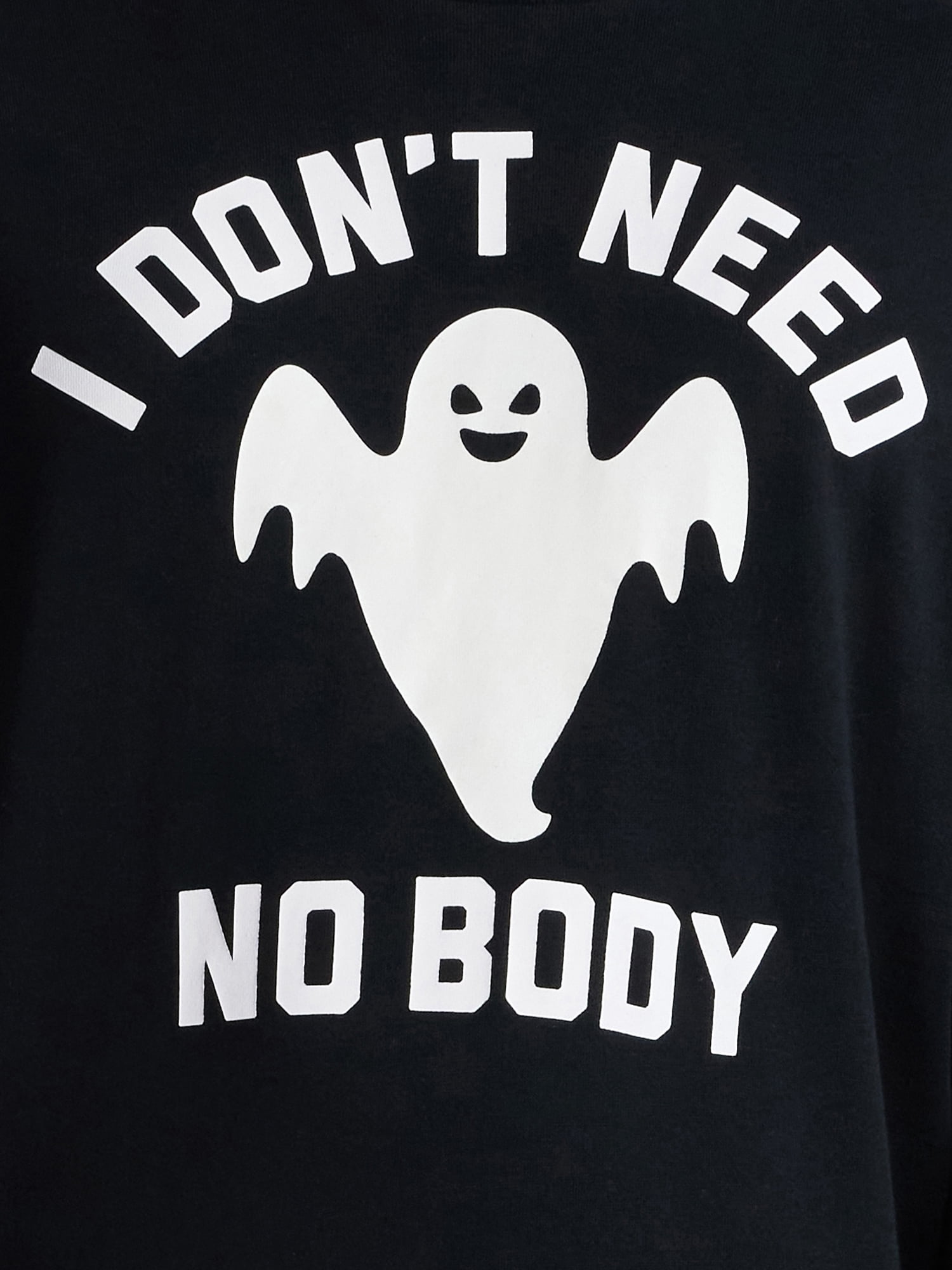 Halloween Crewneck Fleece Sweatshirt, Glow in the Dark Ghost I Don't Need No Body, Men's Sizes XS-3XL