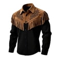 thumbnail image 3 of Telankuip Mens 250th Anniversary USA Shirts Long Sleeve Button down Western Cowboy Style Shirts with Fringes Vintage Patriotic Printing Spring Summer Jacket Top 7-Black M, 3 of 5