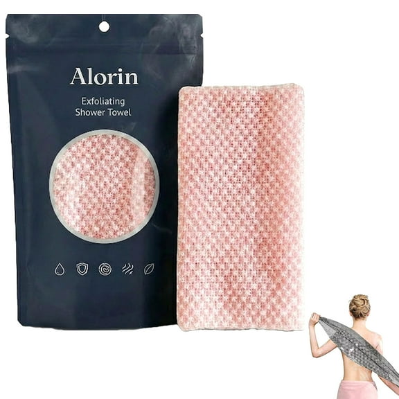 Alorin Exfoliating Shower Towel, 2-in-1 Exfoliating Towel, Alorin Exfoliating Towel, Body Scrubber with 2 Sides - Deep Cleansing for All Skin Types (Blush Pink-1PC)