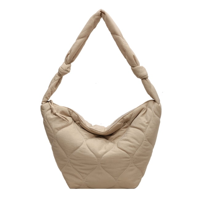 Bolso de bola de masa acolchado informal para mujer con correa de nudo Bolso de ocio suave para mujer (Beige)