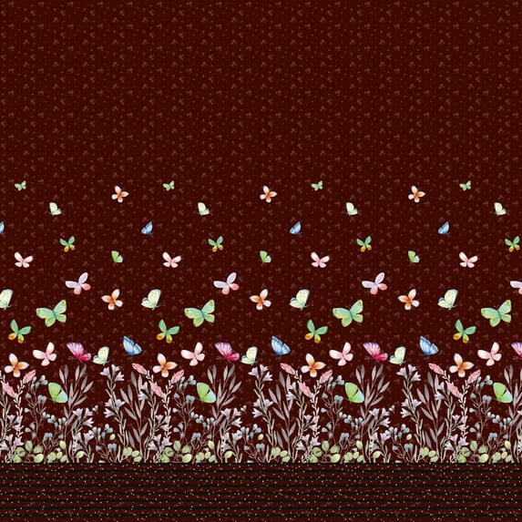 Soimoi Crepe Silk Fabric Leaves,Bell Flower & Butterflies Panel Print Fabric by Yard 42 Inch Wide