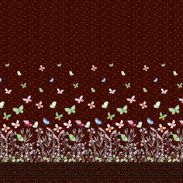Soimoi Poly Georgette Fabric Leaves,Bell Flower & Butterflies Panel Decor Fabric Printed Yard 42 Inch Wide