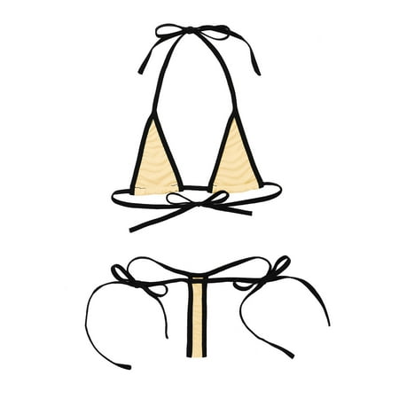 vastwit Womens Mini Cover Bikinis Swimsuit Halter Self-tie Bra Top with G-String Briefs Lingerie Sets Btahing Suit Nude One Size
