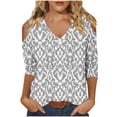 thumbnail image 2 of Teissuly Women's Fashionable Casual 3/4 Sleeve Off Shoulder V-neck Printed Top, 2 of 5