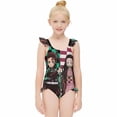 thumbnail image 3 of Demon Slayer Girls Swimsuit Ruffle One-piece Beachwear Kids Cute Swimwear Summer Bathing Suit 6-7Y（110cm）, 3 of 8