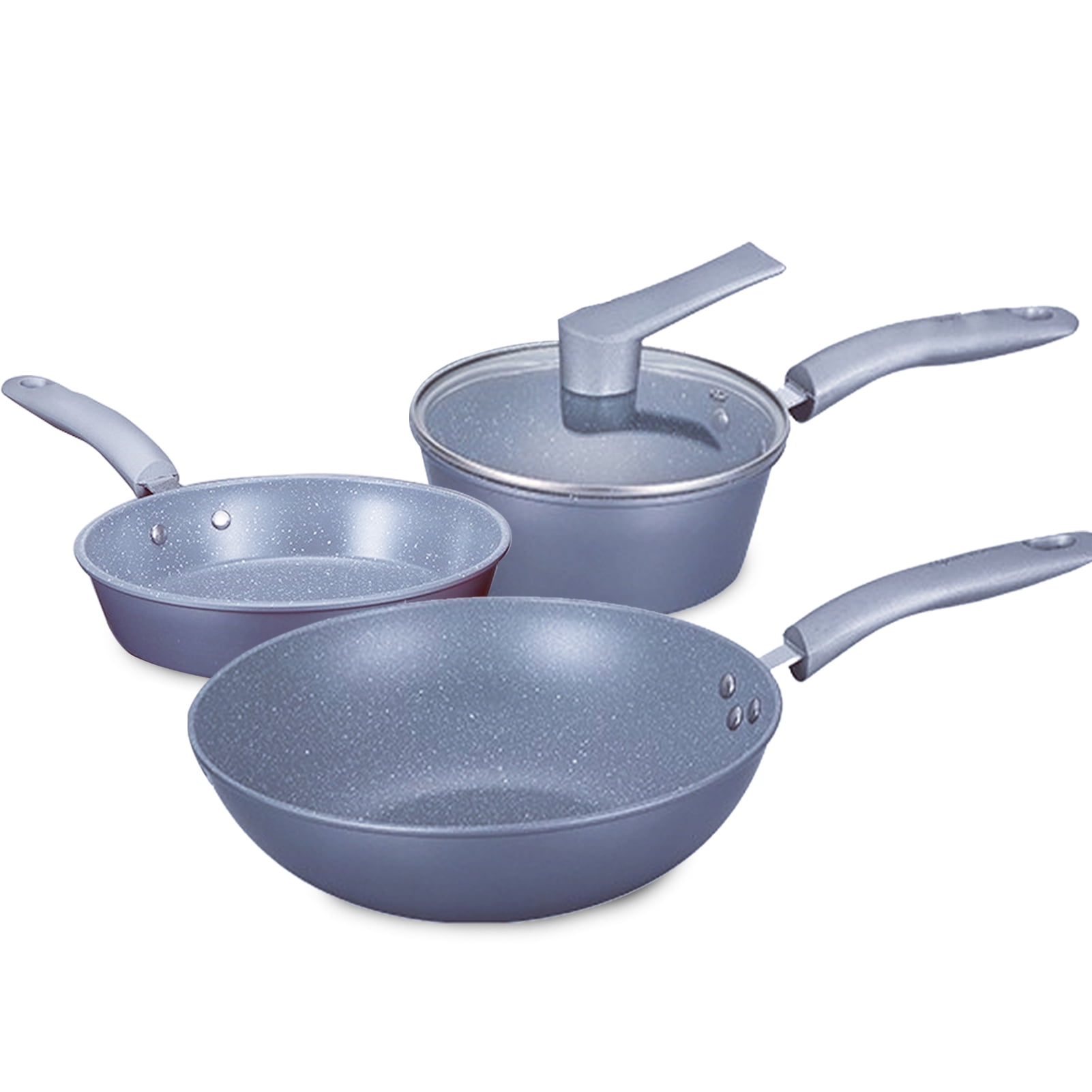 3Pcs Cookware Set NonStick Fry Pan Wok Saucepan Milk Pot Cookware Flat