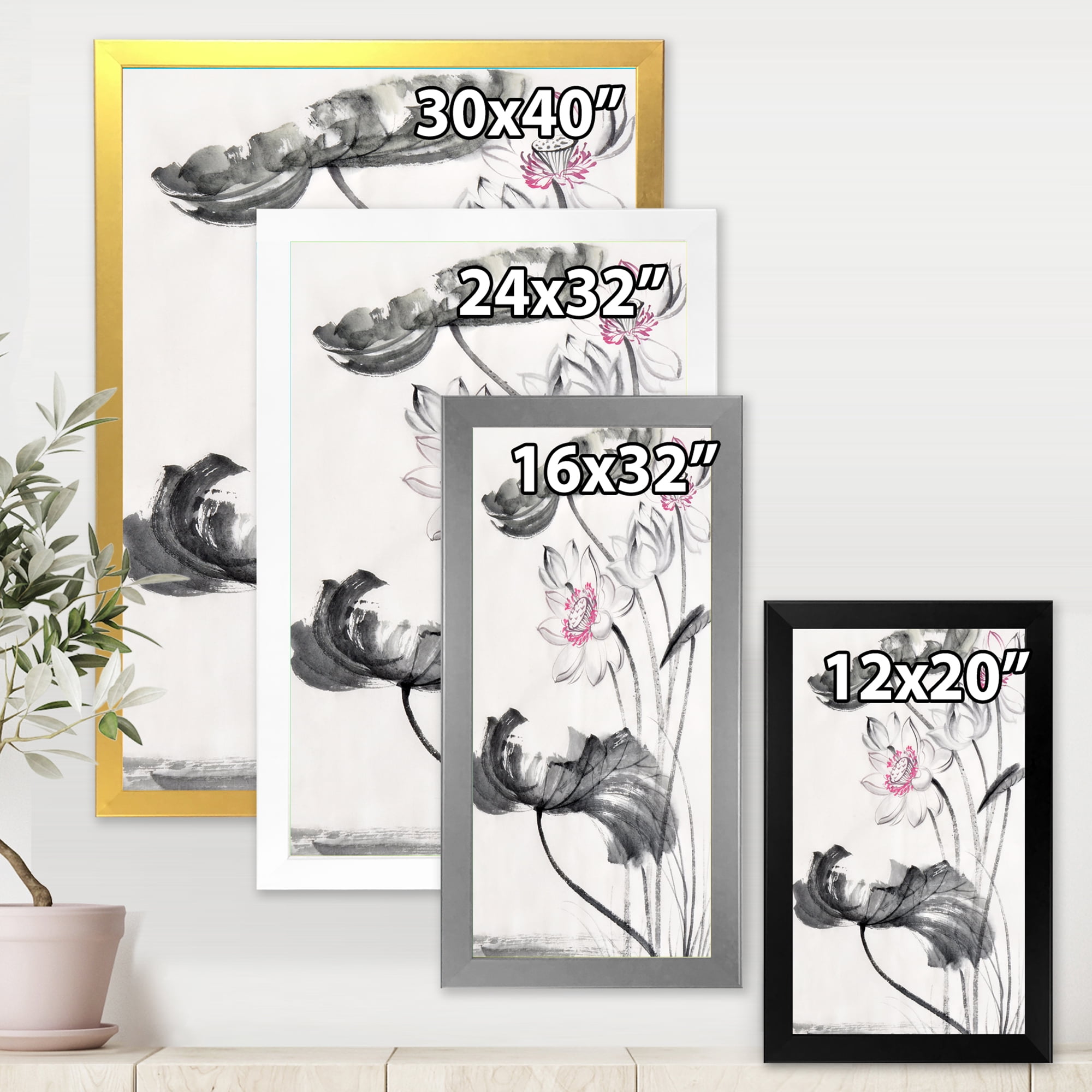 Designart 'Ancient Lotus Flowers' Traditional Framed Art Print