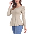 thumbnail image 4 of INSPIRAR CHIC Camisetas de Mujer de Manga Larga con Cuello Redondo Casual Camisas Peplum M Caqui, 4 of 6