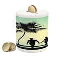 thumbnail image 1 of Romantic Piggy Bank, Married Couple Walking on the Beach Tropical Fauna and Flora, Ceramic Coin Bank Money Box for Cash Saving, 3.6" X 3.2", Pale Green Seafoam Black, by Ambesonne, 1 of 4