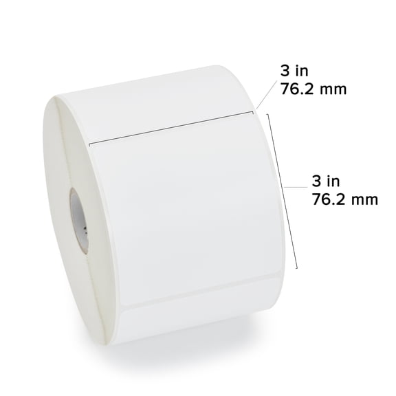 Zebra PolyPro 3000T Thermal Transfer Labels, 3" x 3" Label, 1" Core, 760 Per Roll, 8 Rolls