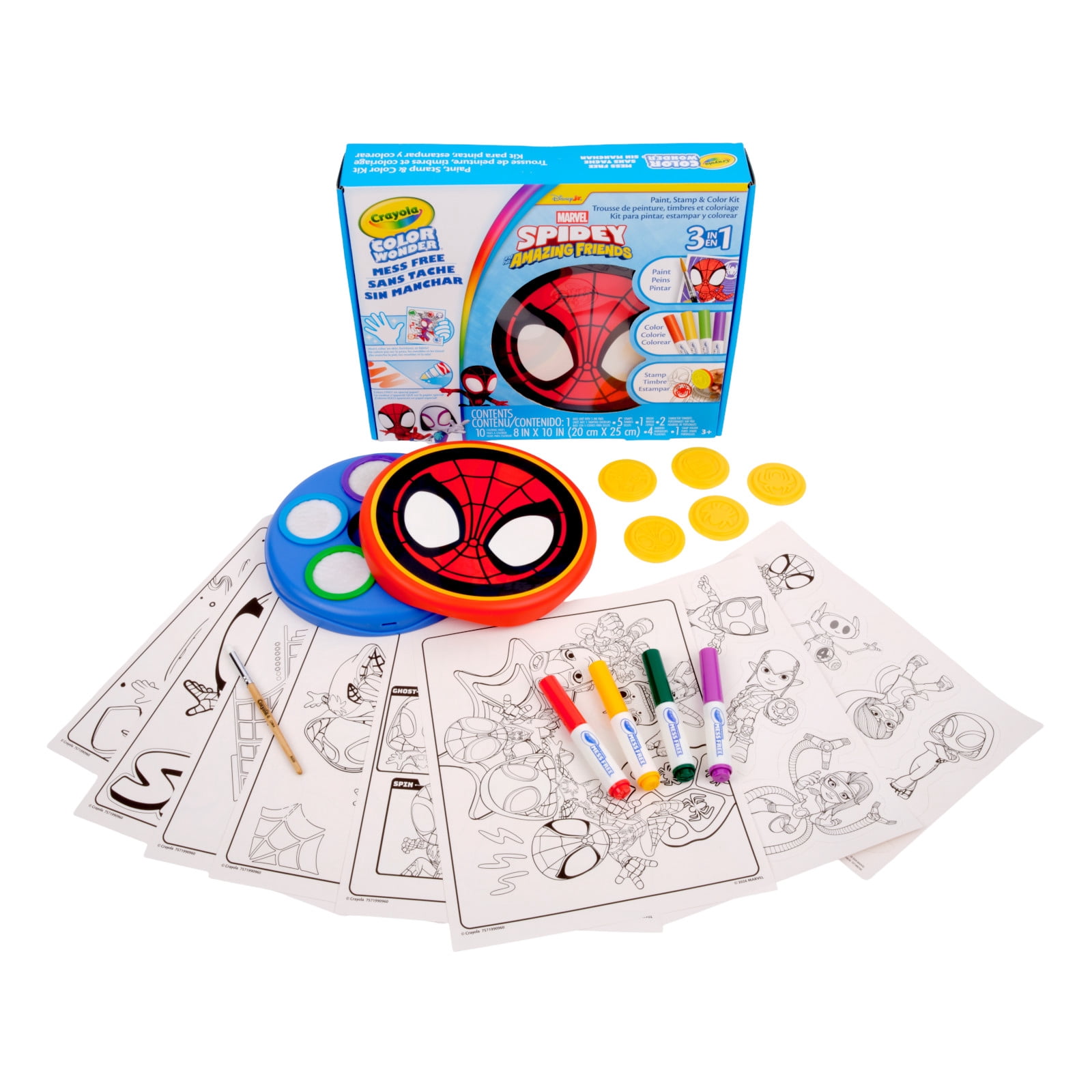 Crayola Color Wonder 3-in-1 Spidey & His Amazing Friends Kit, Spiderman Mess Free Coloring Set, Travel Activity, Gift for Toddlers, Ages 3+