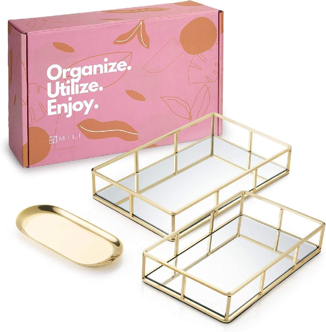 Gold Vanity Tray Gold Perfume Tray for Dresser, Bathroom ,Gold