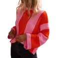 thumbnail image 2 of IMENGL Striped bell sleeve pullover sweater, Red M, Size M-XL, 2 of 8