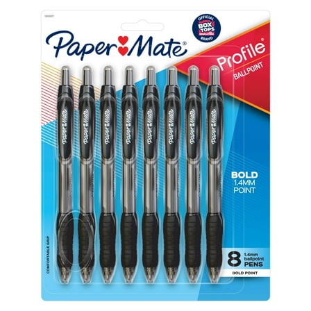 Paper Mate Profile Retractable Ballpoint Pens, 1.4 mm Bold Point, Black, 8 Count