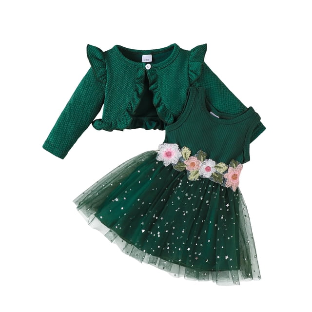 Conjunto de Vestido para Niña Pequeña Renotemy 18-24 Meses con Flores y Lentejuelas Tutu
