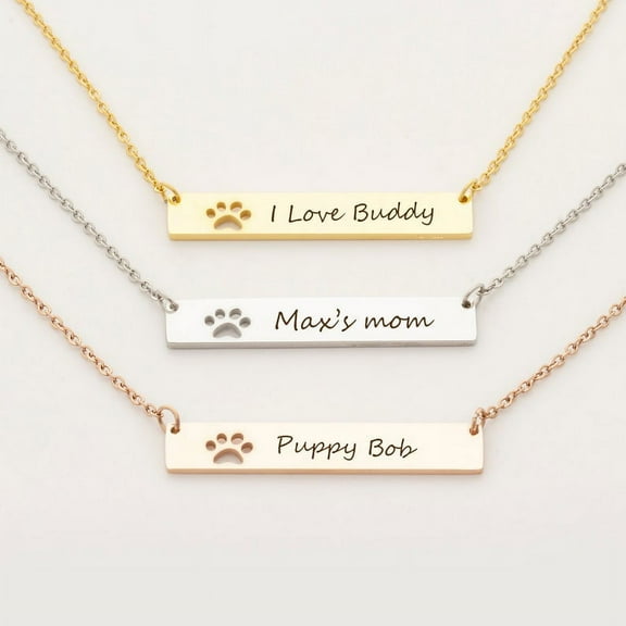 Anavia Personalized Paw Print Bar Name Necklace - Engrave Name Necklace - Stainless Steel - Birthday Gift for Her