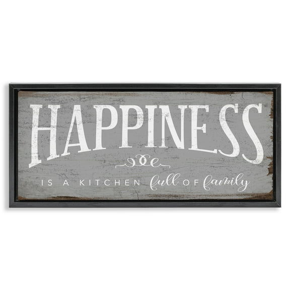 Stupell Industries Happiness is A Full Kitchen Phrase Typography Painting Black Floater Framed Canvas Art Print Wall Art, 25 x 11