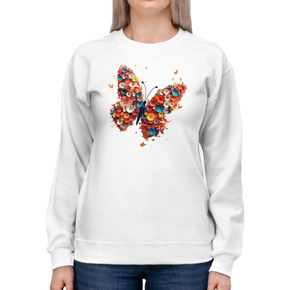 Colorful Flower Butterfly Sweatshirt Womens -Smartprints Designs, Female Casual Fit