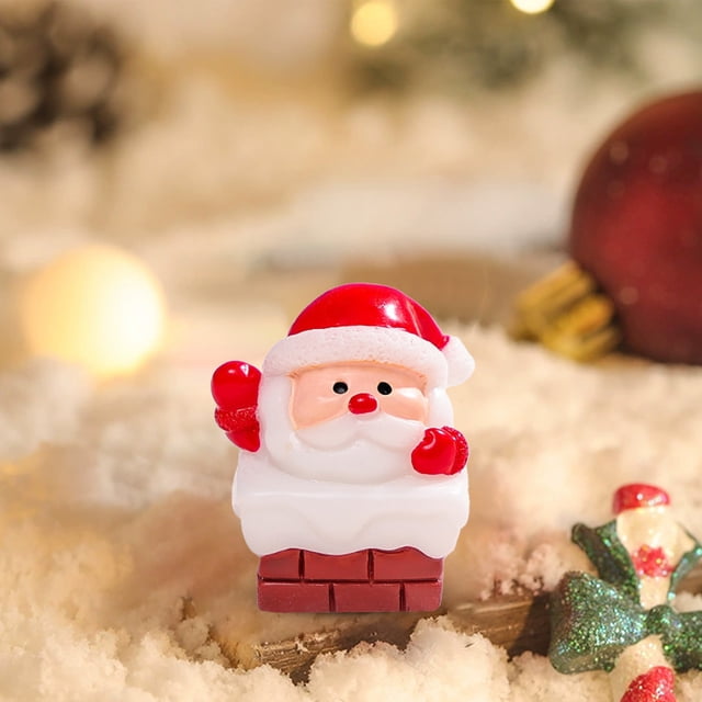 Adornos Navideños de Papá Noel (Paquete de 2) | Mini Adornos Navideños de Plástico Rojo de 2,5 Cm | Centro de Mesa Festivo, Decoración para Envolver Regalos y Exhibir En Estanterías, Paisaje Nevado N