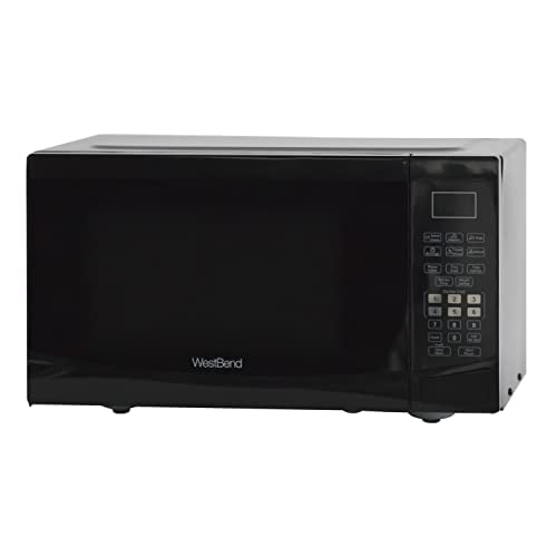 Horno microondas compacto West Bend WBMW92B de 900 vatios con 6 configuraciones de precocción, descongelación rápida, panel de control electrónico y plato giratorio de vidrio, color negro