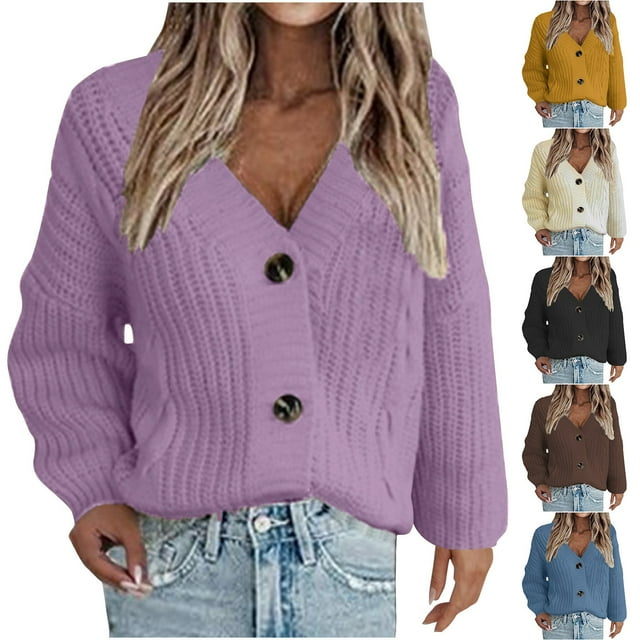 Sentmoon Fall Coats for Women Oversized Long Sleeve Women Sweatshirts Solid Color Breathable Loose Button up Cardigan Winter Trendy for Weekend Brunch Outfit Black S