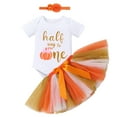 thumbnail image 2 of IBTOM CASTLE Toddler Baby Girls Pumpkin 1st Birthday Outfit Halloween Princess Romper + Tutu Skirt + Headband Clothes Set for Cake Smash Photo Shoot 0-6 Months Pumpkin Half Way to One, 2 of 8