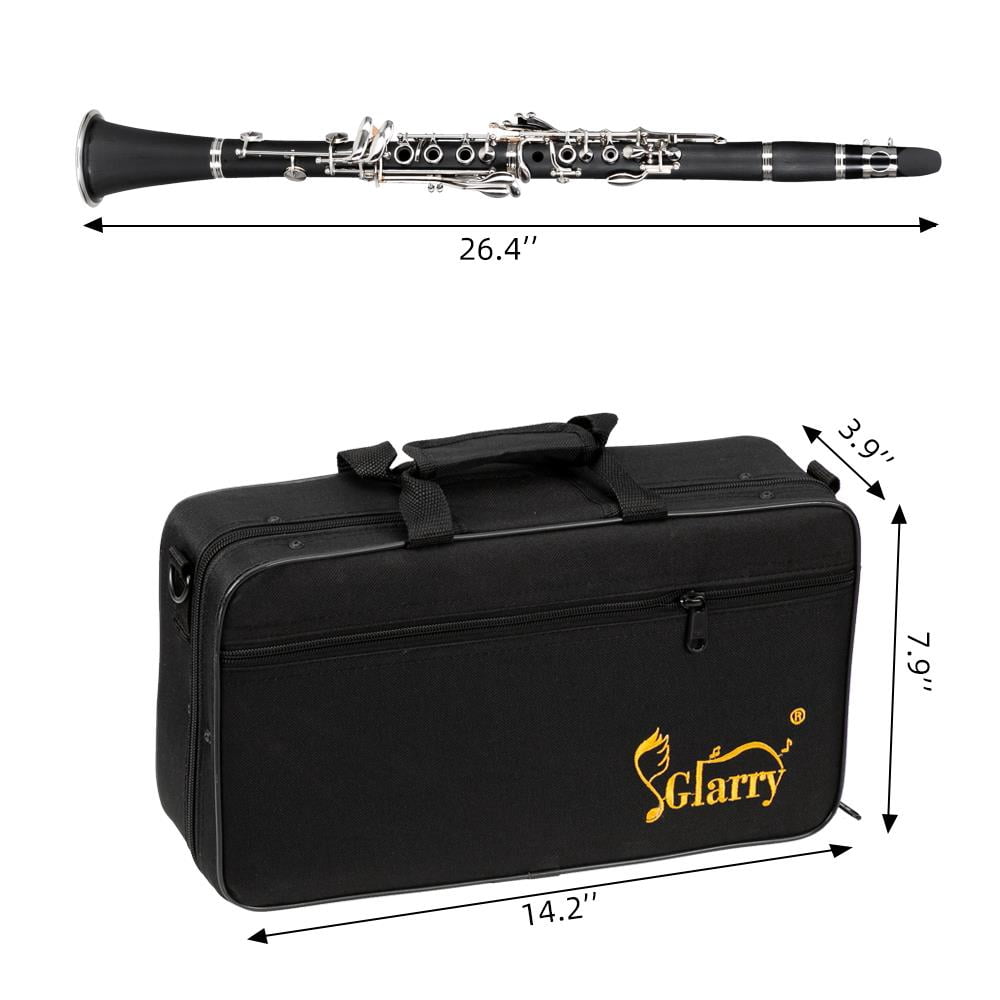 Glarry 17 Keys Flat B Clarinet with Case Mouthpieces for Beginner, Black