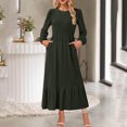 thumbnail image 2 of SMihono Fashion Women's Spring Balloon Long Sleeve Maxi Dresses 2025 Casual Knit Crew Neck Tiered Flowy Pockets Dress High Waist Ruffle Smocked Dress Army Green 10, 2 of 7