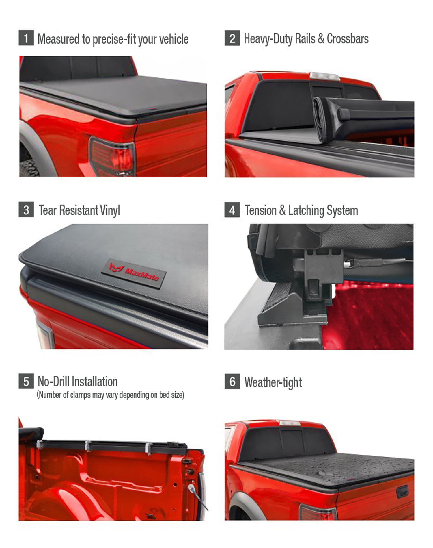 MaxMate Soft Roll-up Truck Bed Tonneau Cover Compatible with 2022-2025 Ford Maverick (Not Fit Models with Utility Track System) | 4.5' (54") Bed | TCF169061