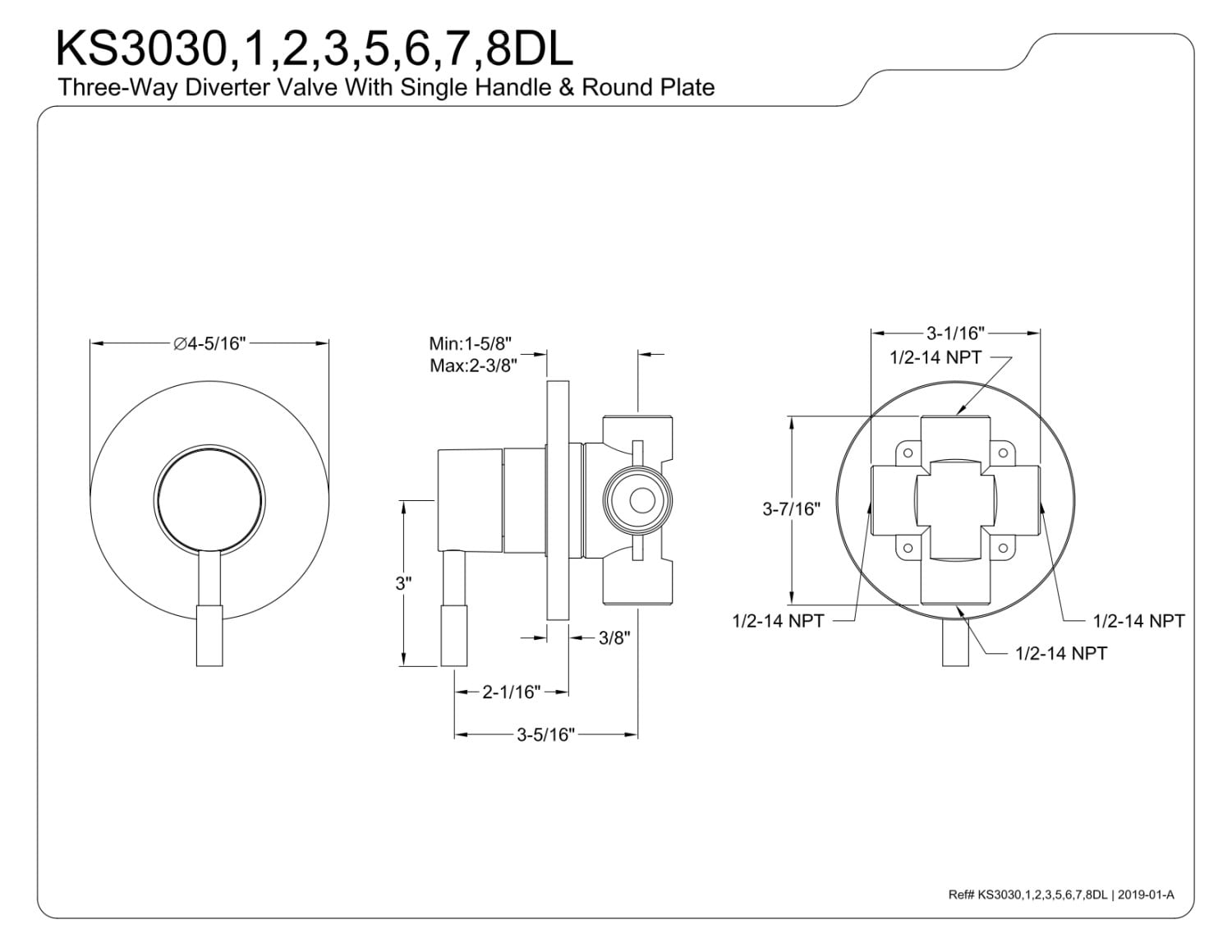 Kingston Brass KS3033DL Concord 3-Way Diverter Valve with Trim Kit, Antique Brass