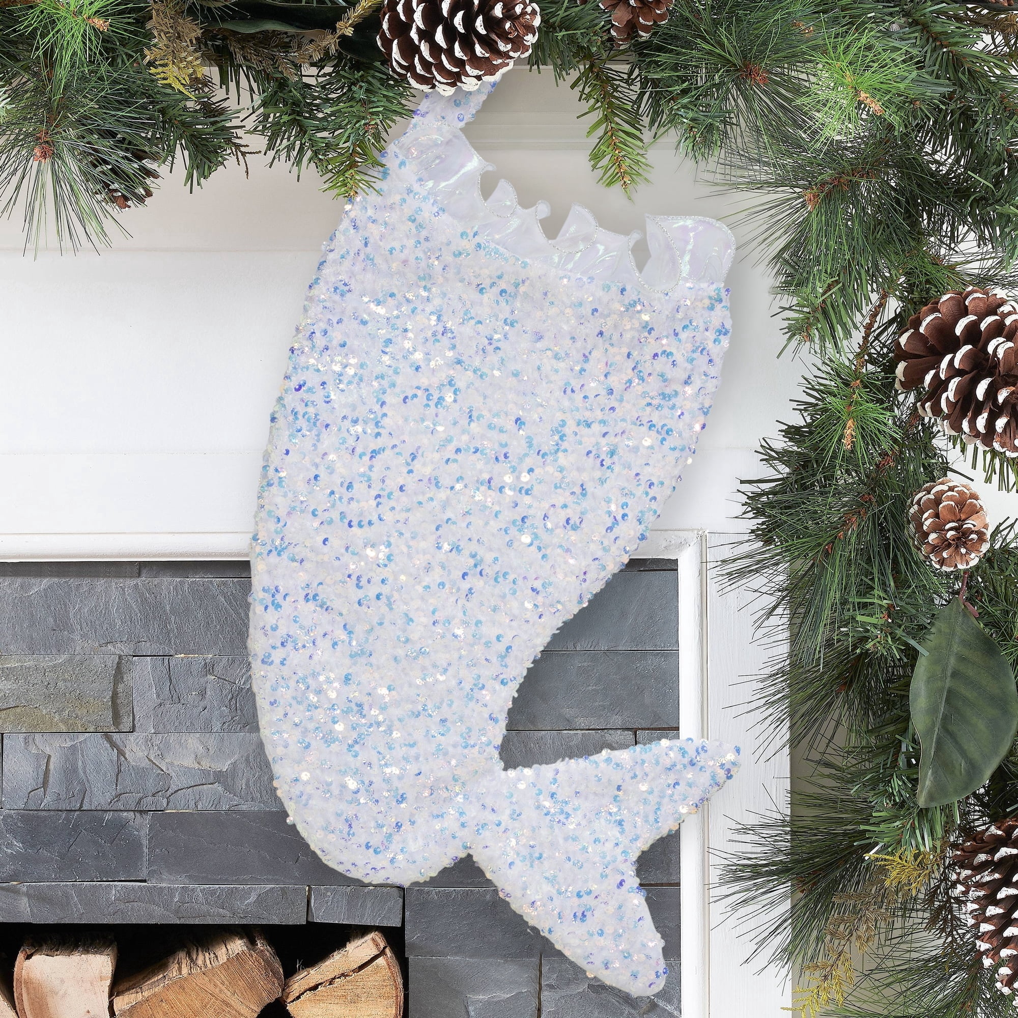 Sequin Mermaid Christmas Stocking, Iridescent, 17", by Holiday Time