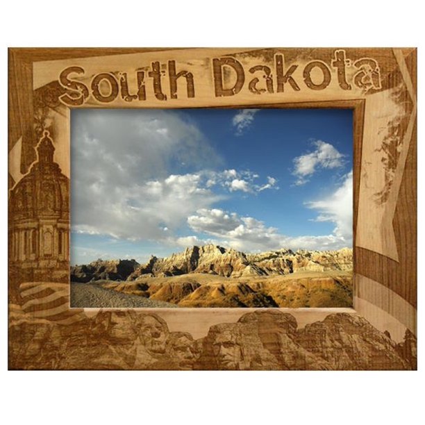 South Dakota Border Style Laser Engraved Wood Picture Frame (5 x 7