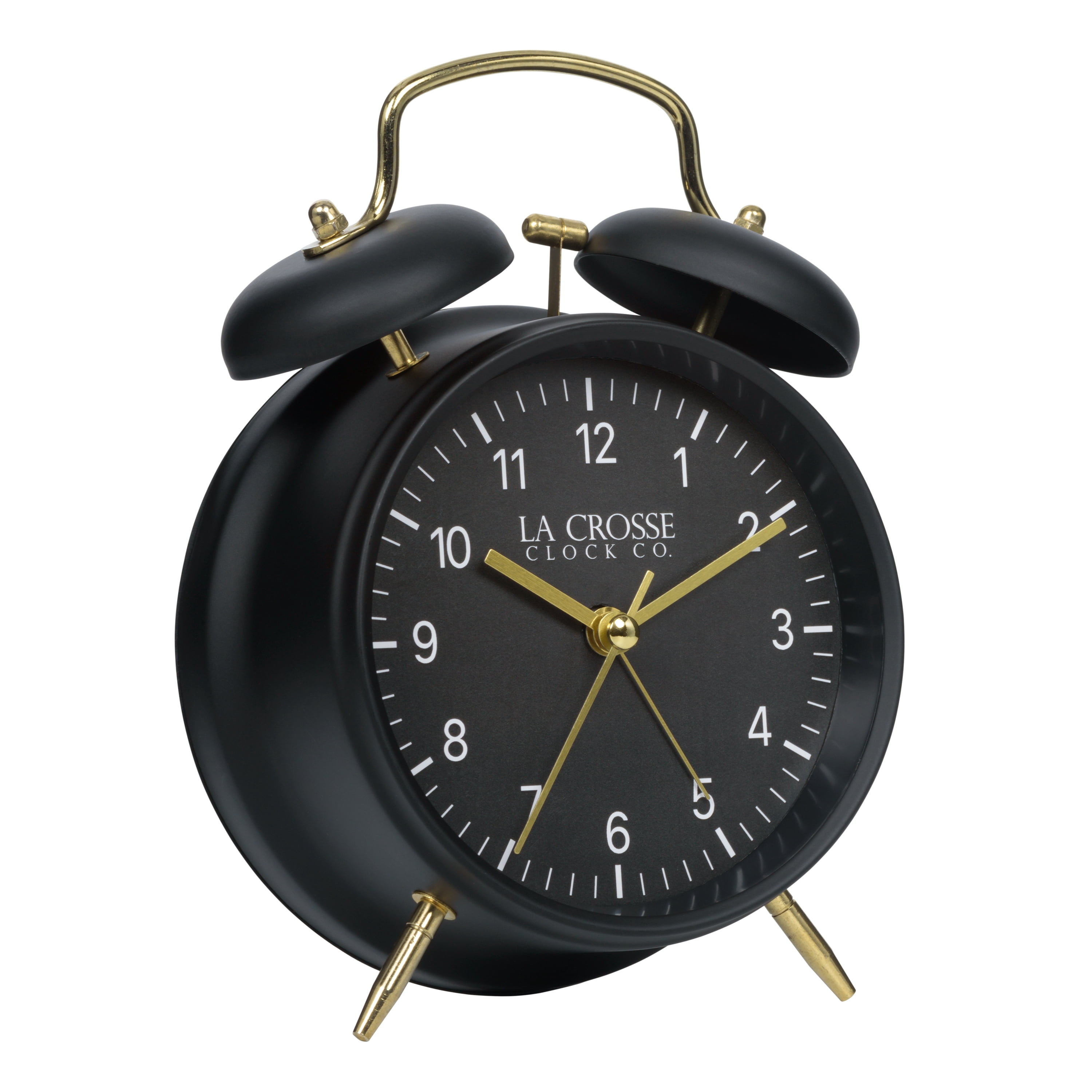 La Crosse Modern Black and Gold Twin Bell Analog Quartz Deep Sleep Alarm Clock
