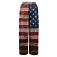thumbnail image 4 of 250th Anniversary Womens Pajama Independence Day American Flag Print Wide Leg Lounge Pants Elastic High Waist Slit Baggy Loose Fit Comfy Trousers, #01 Sky Blue, S, 4 of 6