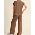 thumbnail image 5 of Women'S Two-Piece Casual Ribbed Knit Short-Sleeved Top, Wide-Leg Pants, Home Wear, Travel Sportswear Brown M, 5 of 6