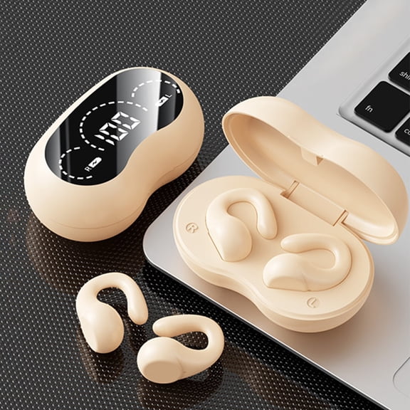 Wireless Earbuds Bluetooth Headphones 48hrs Play Back Sport Earphones with LED Display Over-Ear Buds with Earhooks Built-in Mic Headset for Workout-Beige&Bluetooth 5.3