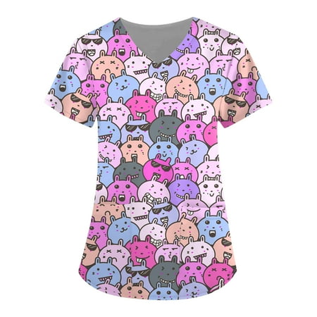 

Mlqidk Women s Animal Printed Scrub Tops Plus Size Fun T Shirts Workwear Nurse Uniform Tee with Pockets