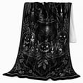 thumbnail image 2 of Raven bright moon pumpkins candles crystals black Flannel Blanket for bedroom reading nook gothic Halloween Home Decor mystical bird dark art Gift for raven lovers, 2 of 6
