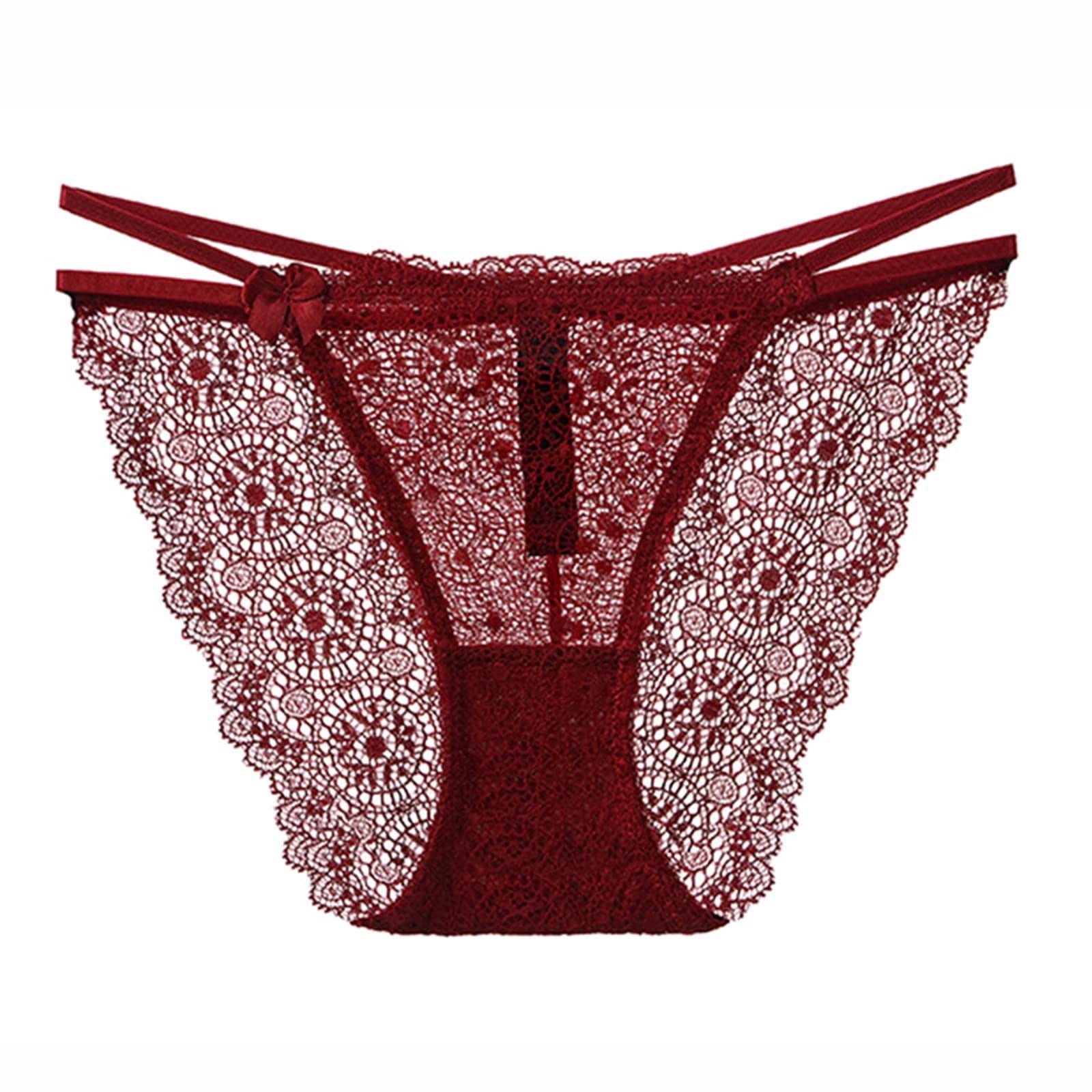 Lopecy-Sta Womens Sexy Lace G-string Underwear Low Waist Lace Hollow Out Panties  Ladies Briefs Sales Clearance Womens Underwear Birthday Present Red 