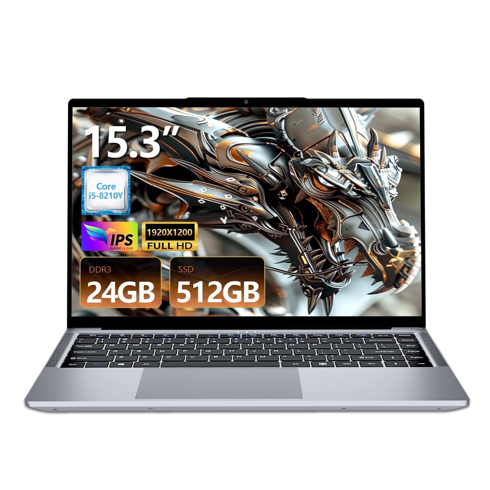 LAITNIN 15.3" FHD IPS Laptop i5-8210Y 24GB RAM 512GB PCIe SSD, WiFi 5 BT5 Type-C HDMI USB 3.0 HD Webcam for Work Study