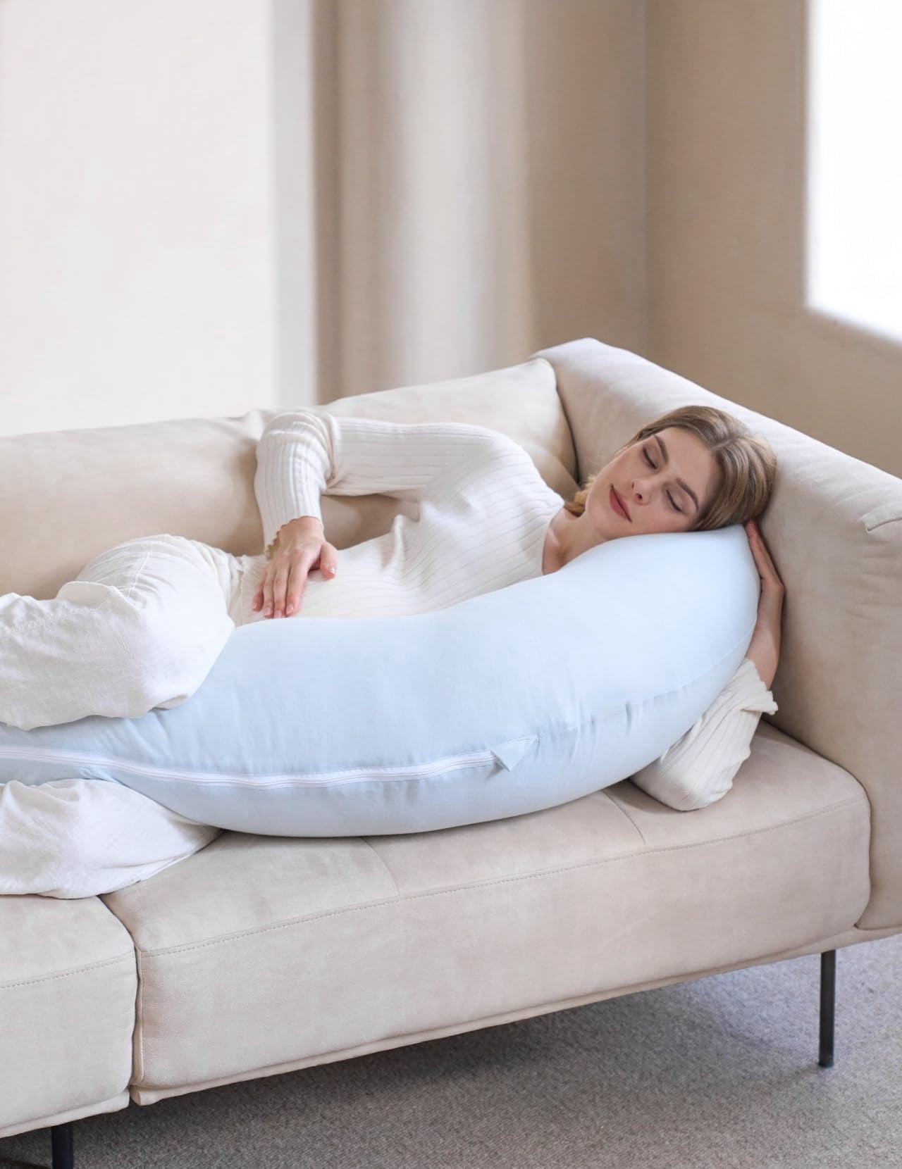 Pregnancy Pillows for Side Sleeping, J Shaped Maternity Body Pillow for Pregnancy, Soft Pregnancy Pillow for Head Neck Belly Support, Blue