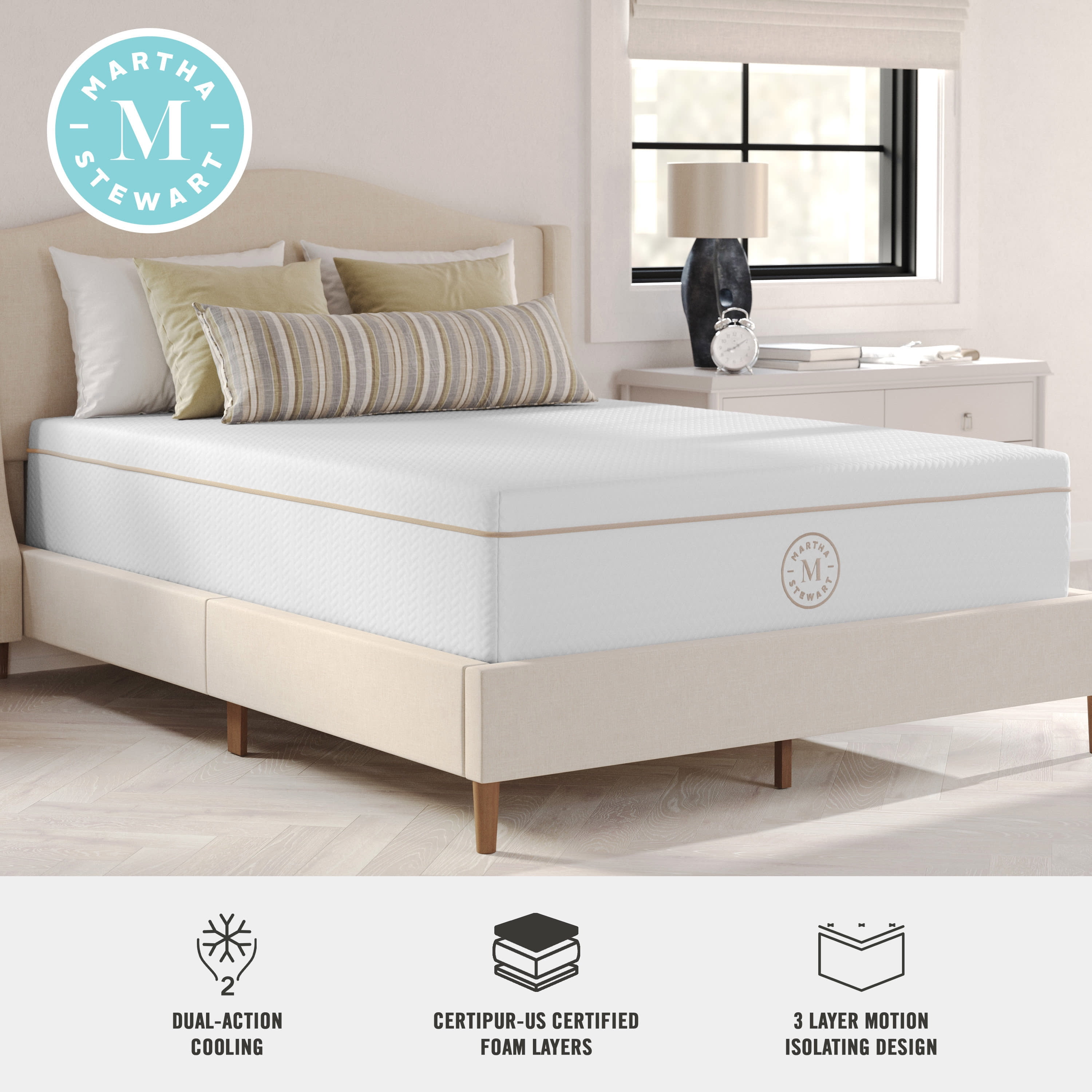 Martha Stewart 12 Inch Full Medium Plush Dual-Action Cooling Gel Memory Foam Mattress with Soft Breathable CoolWeave Jacquard Quilted Top