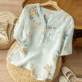 thumbnail image 1 of Blouses pour Femmes, T-Shirt Mode Décontracté Ample à Imprimé pour Femmes à Manches Courtes, Hauts à Col en V, Blouse en Coton et Lin, 1 of 6