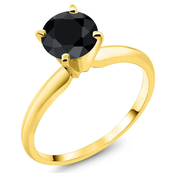 14K Yellow Gold Black Sapphire Solitaire Engagement 4-Prong Ring for Women | 1.15 Cttw | Round 6MM | Gemstone Birthstone | Wedding Engagement Anniversary Promise Ring for Women | Size 6