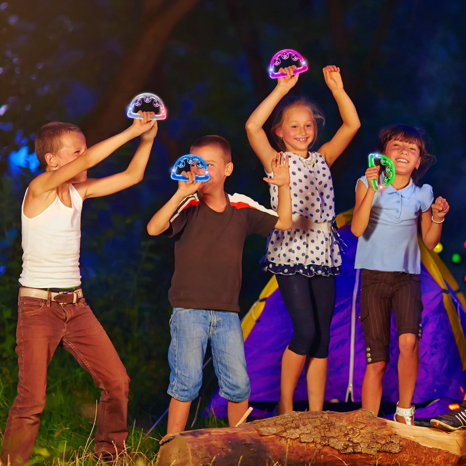 12 Pack Led Light Up Tambourines  Tambourine For Adults Kids Musical Flashing Glow In The Dark Handheld Percussion Instrument Wedding Party